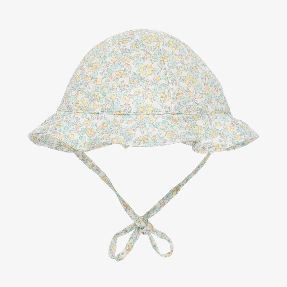 PAZ Rodríguez-Baby Girls Green Floral Cotton Hat | Childrensalon Outlet