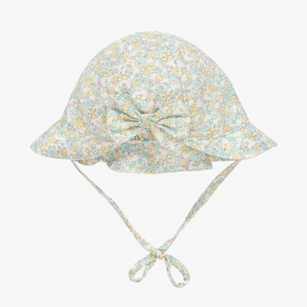 PAZ Rodríguez-Baby Girls Green Floral Cotton Hat | Childrensalon Outlet