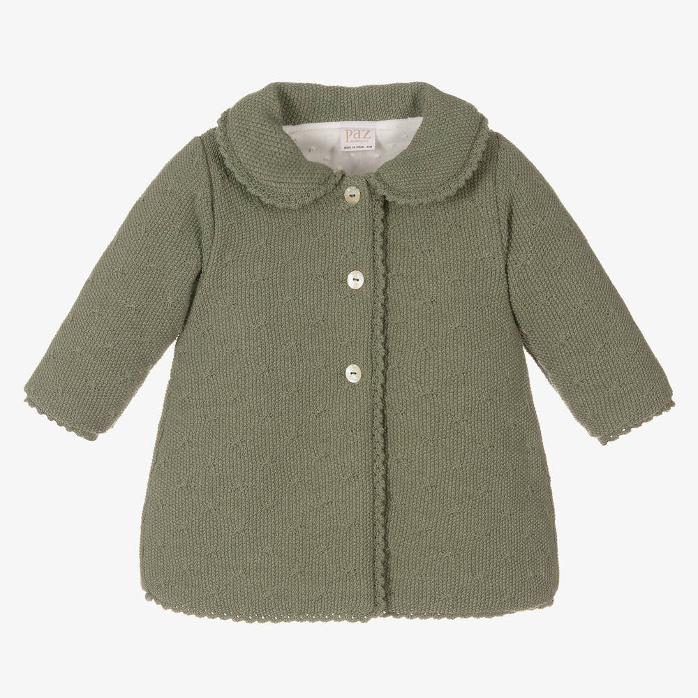 PAZ Rodríguez-Baby Girls Green Knitted Coat | Childrensalon Outlet