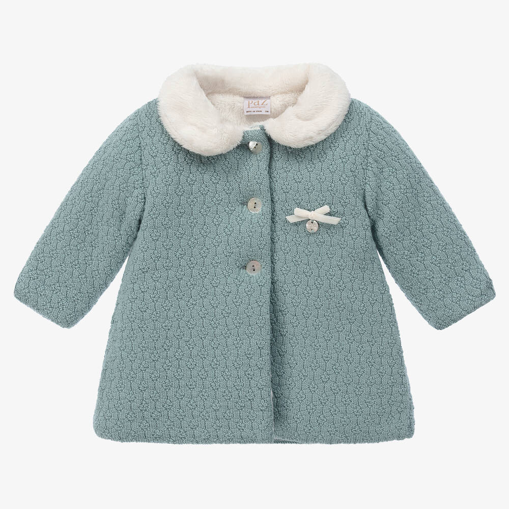 Paz Rodríguez - Baby Girls Green Merino Wool Knit Coat | Childrensalon