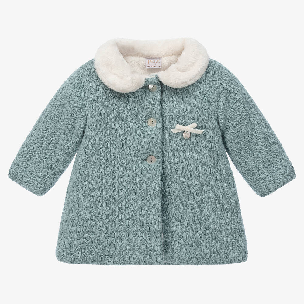 Paz Rodríguez-Baby Girls Green Merino Wool Knit Coat | Childrensalon Outlet
