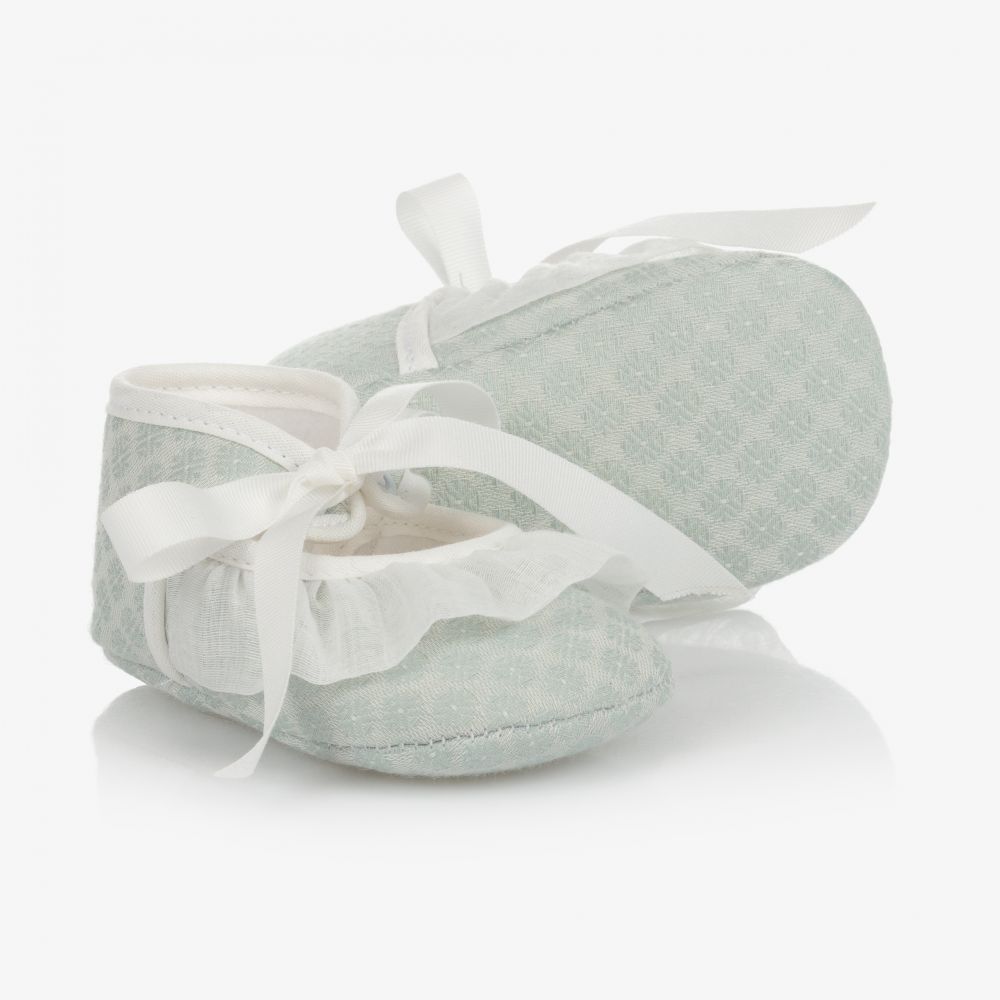Paz Rodríguez - حذاء قطن لون أخضر و أبيض للمولودات | Childrensalon
