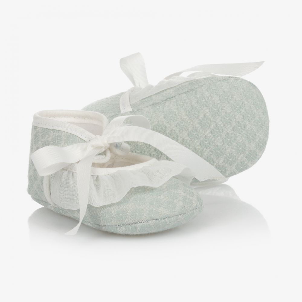 Paz Rodríguez - Baby Girls Green Ribbon Shoes | Childrensalon