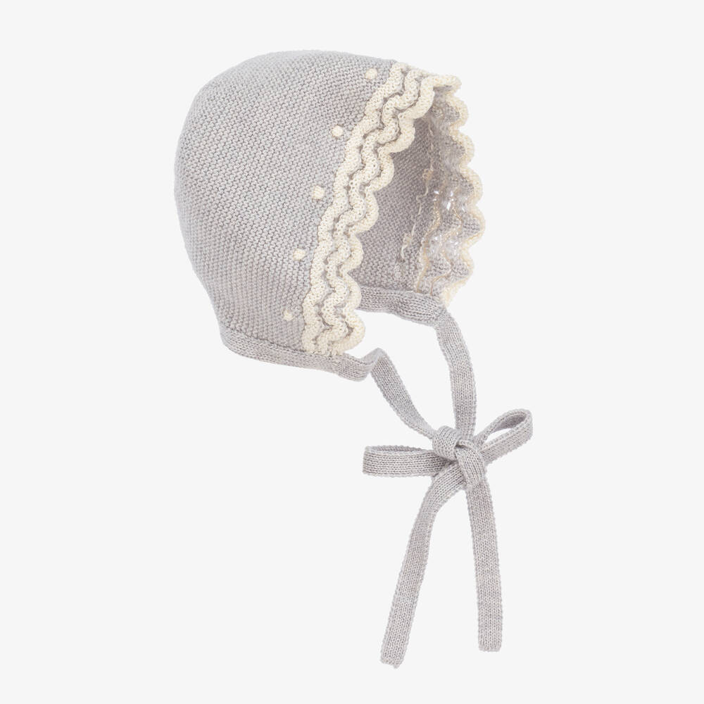 PAZ Rodríguez-Baby Girls Grey Knitted Wool Bonnet | Childrensalon Outlet