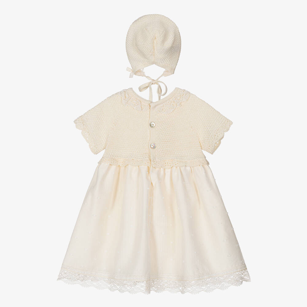 باز رودريغيز-طقم فستان مزيج قطن محبوك لون عاجي للمولودات | Childrensalon Outlet