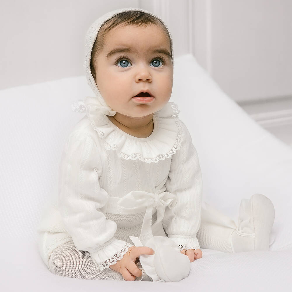 PAZ Rodríguez-بودي سوت قطن وصوف محبوك لون عاجي للمولودات | Childrensalon Outlet