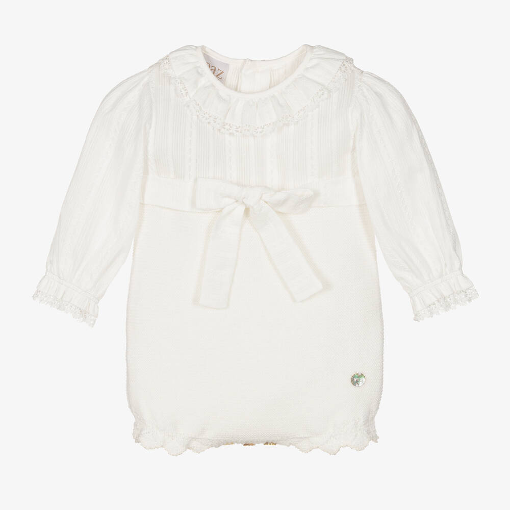 Paz Rodríguez - Baby Girls Ivory Cotton Knit Shortie | Childrensalon