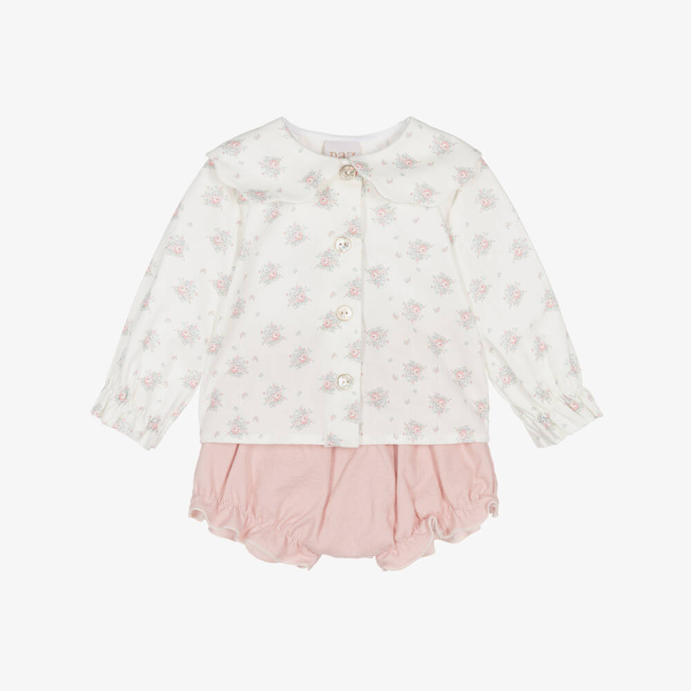 PAZ Rodríguez-Кремовый цветочный комплект с розовыми шортами для девочек | Childrensalon Outlet