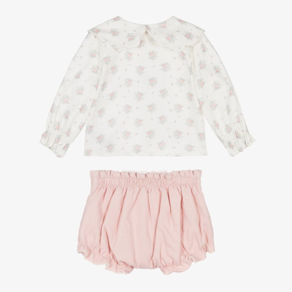 PAZ Rodríguez-Кремовый цветочный комплект с розовыми шортами для девочек | Childrensalon Outlet