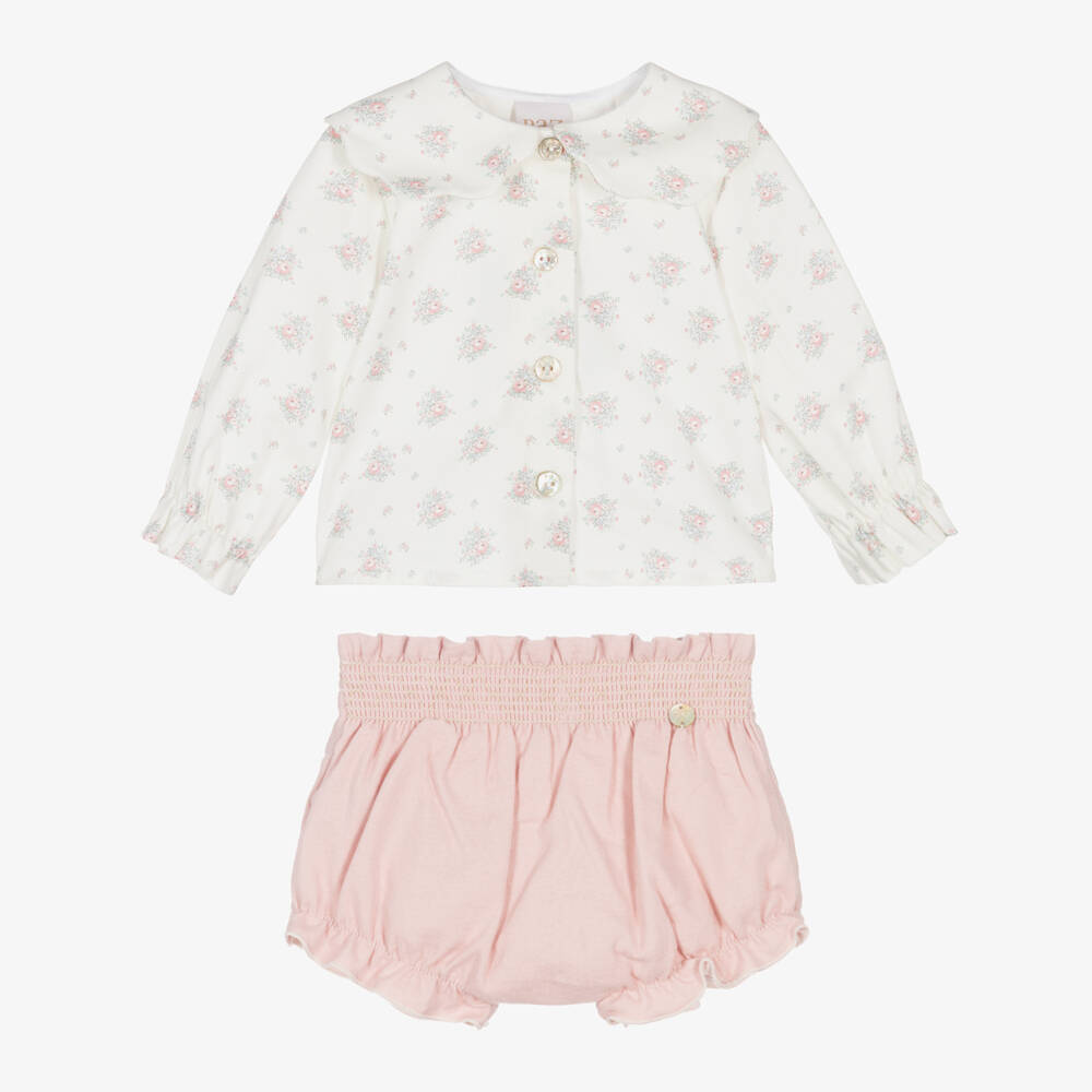 PAZ Rodríguez-Кремовый цветочный комплект с розовыми шортами для девочек | Childrensalon Outlet