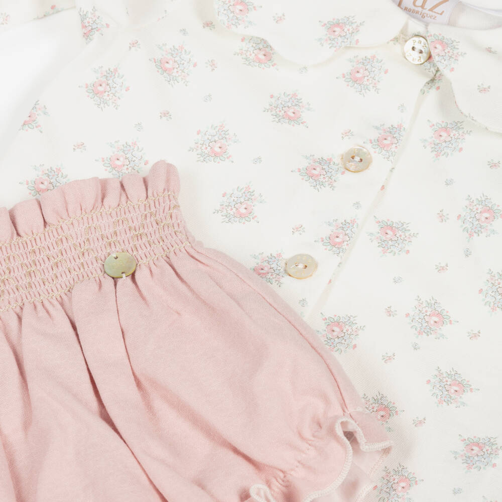 PAZ Rodríguez-Кремовый цветочный комплект с розовыми шортами для девочек | Childrensalon Outlet