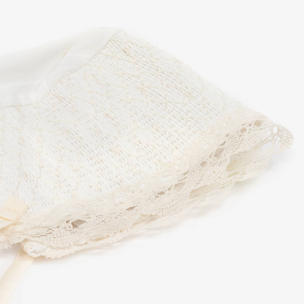 PAZ Rodríguez-Baby Girls Ivory Lace-Edged Bonnet | Childrensalon Outlet
