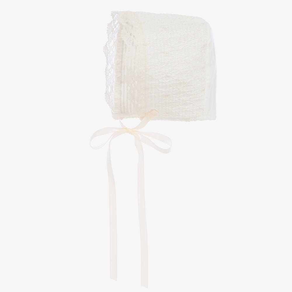 PAZ Rodríguez-Baby Girls Ivory Lace-Edged Bonnet | Childrensalon Outlet