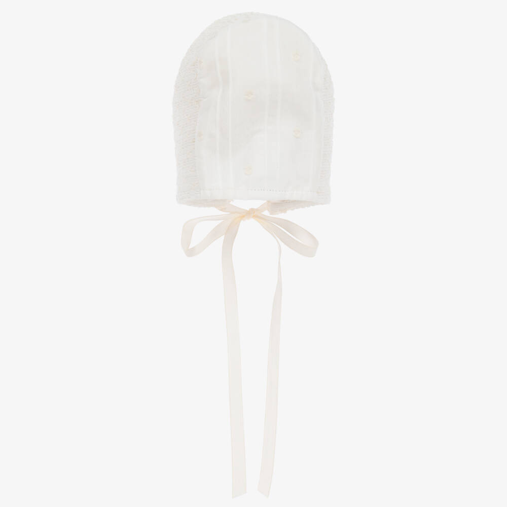 PAZ Rodríguez-Baby Girls Ivory Lace-Edged Bonnet | Childrensalon Outlet