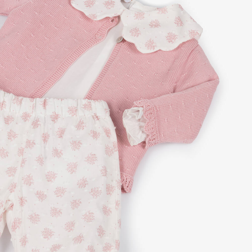 PAZ Rodríguez-Baby Girls Ivory & Pink Cotton Trouser Set | Childrensalon Outlet