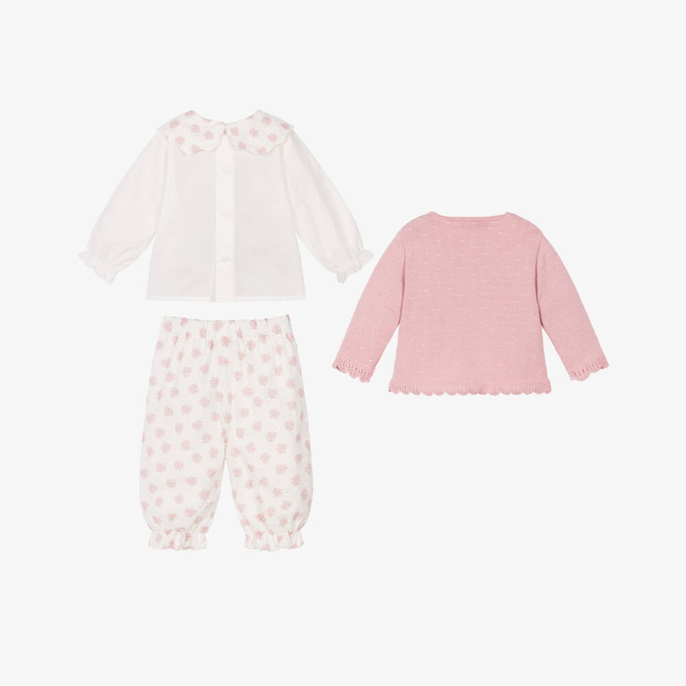 PAZ Rodríguez-Baby Girls Ivory & Pink Cotton Trouser Set | Childrensalon Outlet