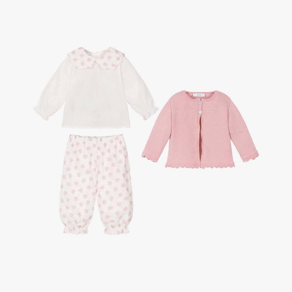 PAZ Rodríguez-Baby Girls Ivory & Pink Cotton Trouser Set | Childrensalon Outlet