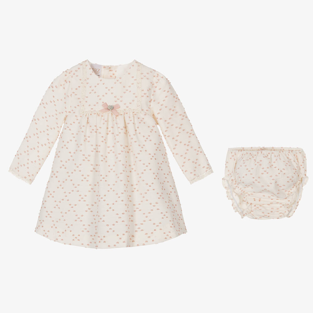 PAZ Rodríguez-فستان مزيج قطن لون عاجي وزهري للمولودات | Childrensalon Outlet