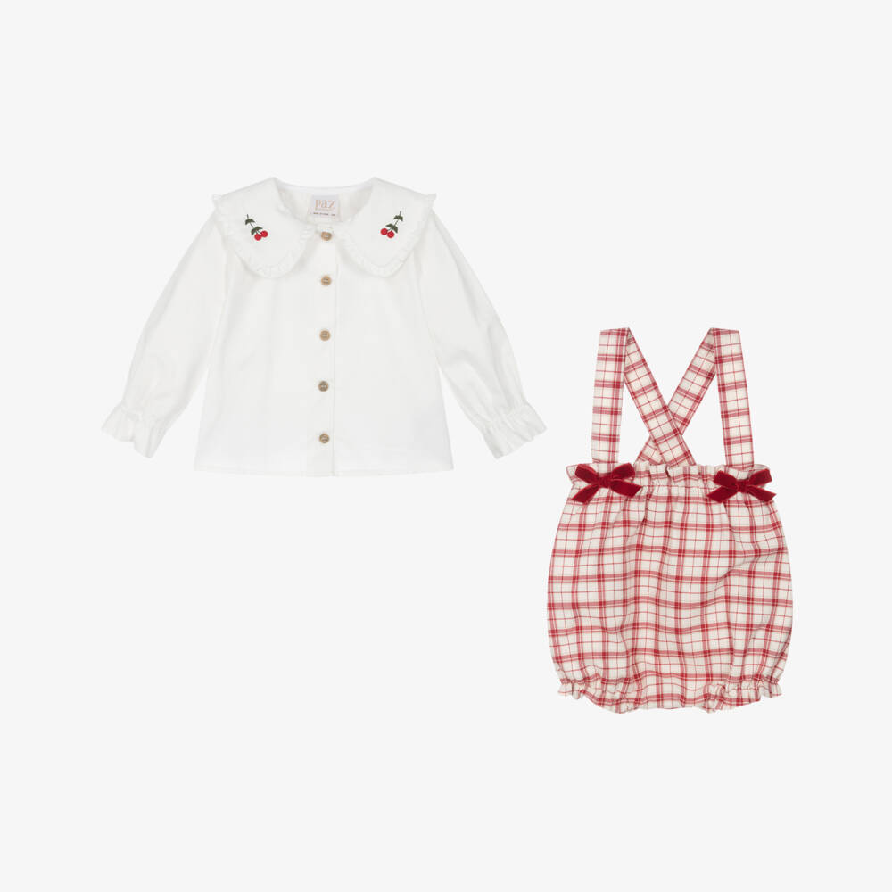 PAZ Rodríguez-Baby Girls Ivory & Red Check Cotton Shorts Set | Childrensalon Outlet