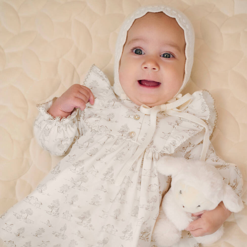PAZ Rodríguez-Baby Girls Ivory Toile de Jouy Print Dress Set | Childrensalon Outlet