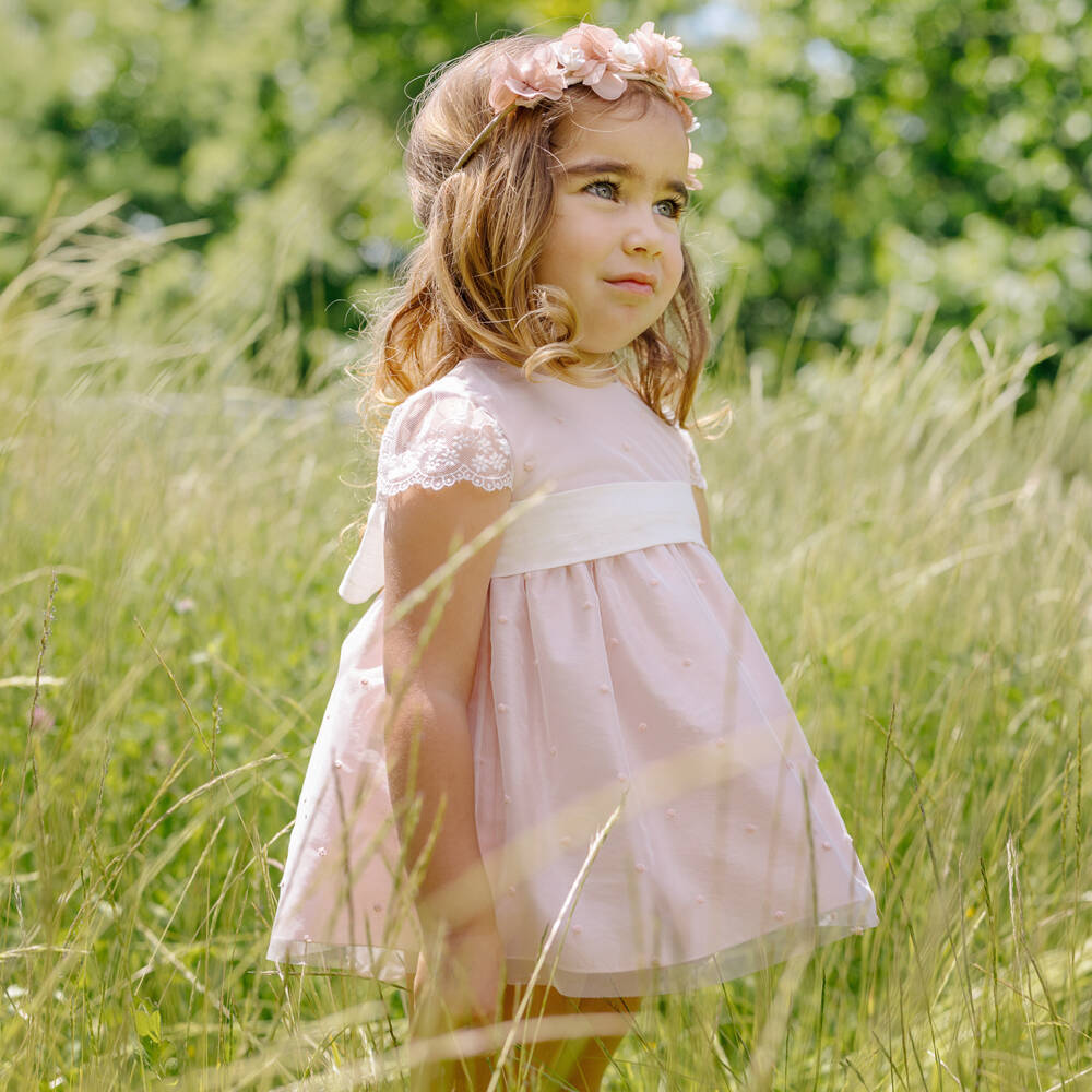 PAZ Rodríguez-Baby Girls Pale Pink Polka Dot Tulle Dress | Childrensalon Outlet