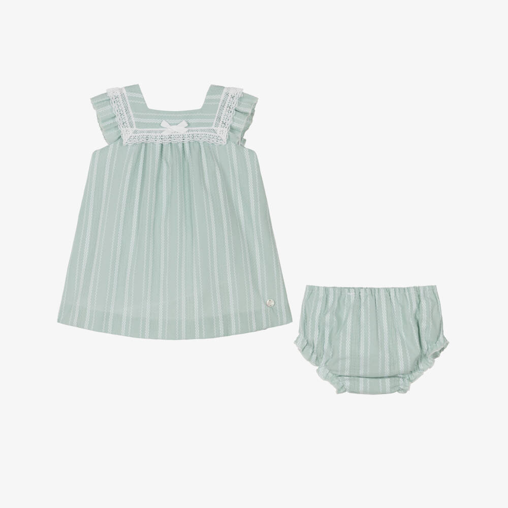 PAZ Rodríguez-Baby Girls Pastel Green Embroidered Cotton Dress | Childrensalon Outlet