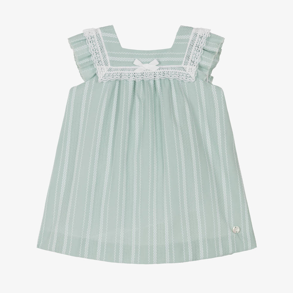 PAZ Rodríguez-Baby Girls Pastel Green Embroidered Cotton Dress | Childrensalon Outlet
