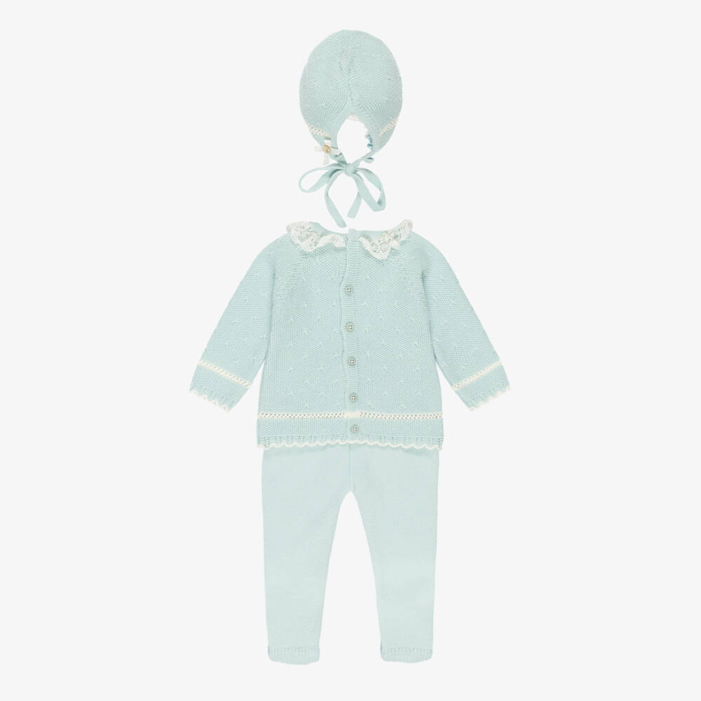 PAZ Rodríguez-Baby Girls Pastel Green Wool Knit Babysuit Set | Childrensalon Outlet
