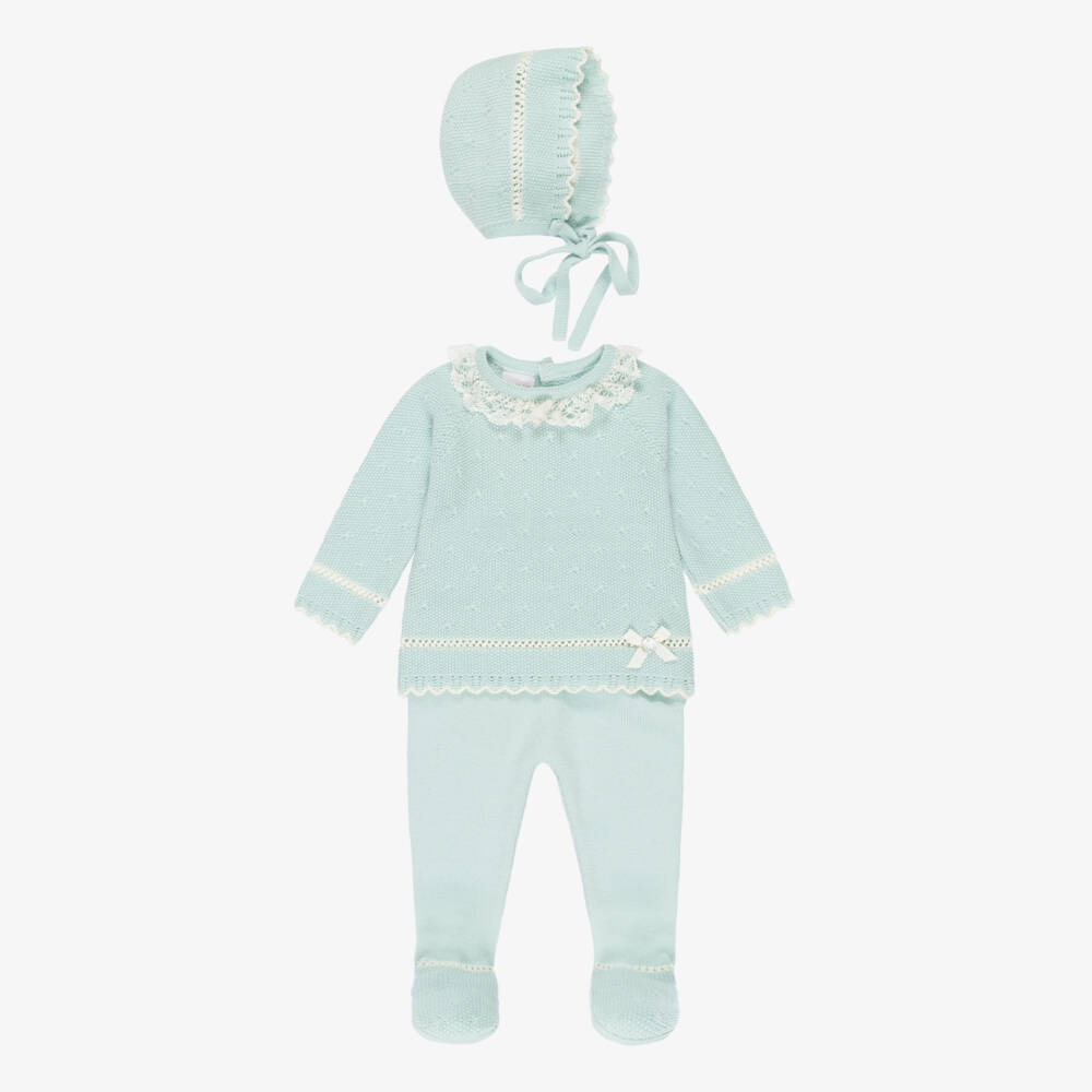 PAZ Rodríguez-Baby Girls Pastel Green Wool Knit Babysuit Set | Childrensalon Outlet