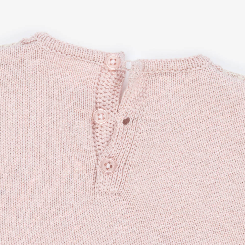 PAZ Rodríguez-Baby Girls Pink Cotton & Cashmere Knit Dress with Lace Trim | Childrensalon Outlet
