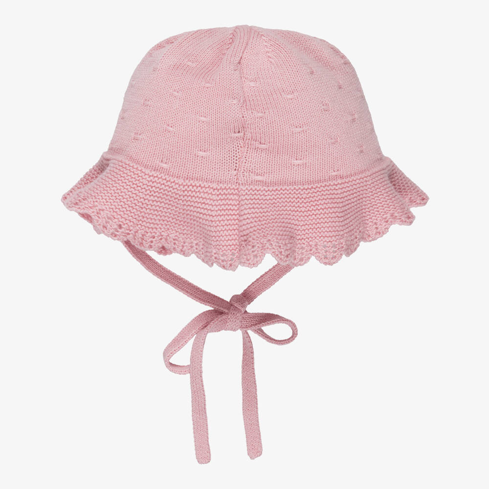 PAZ Rodríguez-Baby Girls Pink Cotton Knit Hat with Ties | Childrensalon Outlet