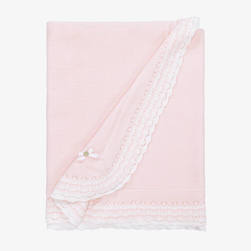 PAZ Rodríguez-Baby Girls Pink Cotton Knit Shawl (106cm) | Childrensalon Outlet