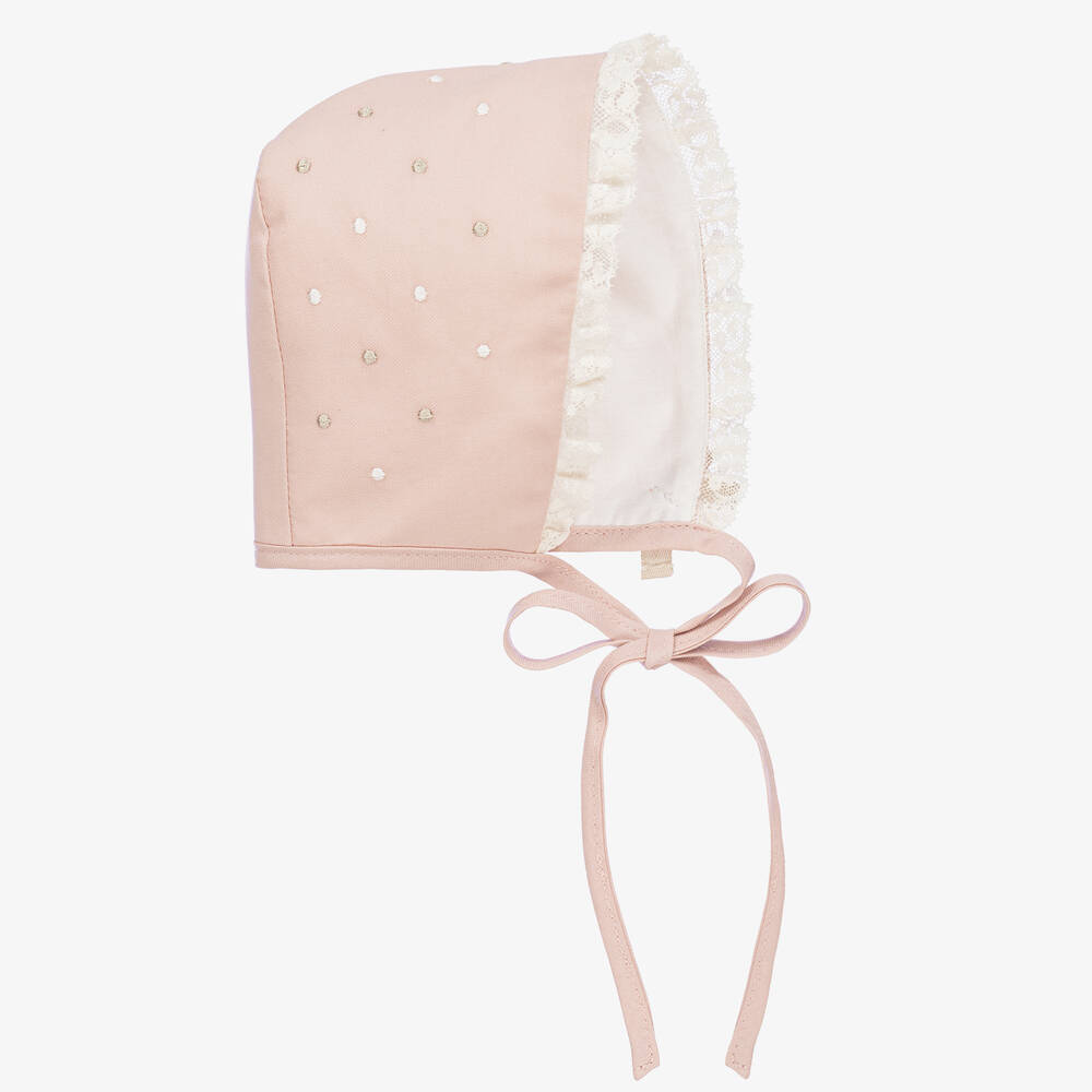 Paz Rodríguez - Baby Girls Pink Cotton & Lace Bonnet | Childrensalon