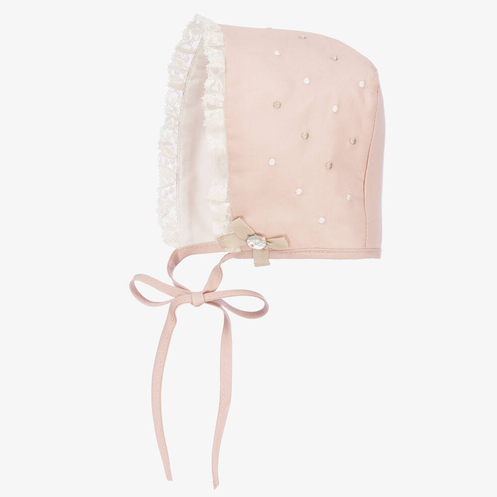 PAZ Rodríguez-Baby Girls Pink Cotton & Lace Bonnet | Childrensalon Outlet