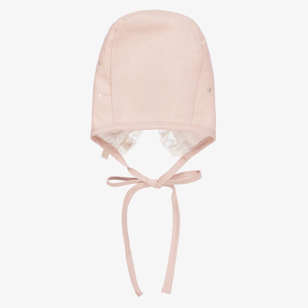 PAZ Rodríguez-Baby Girls Pink Cotton & Lace Bonnet | Childrensalon Outlet