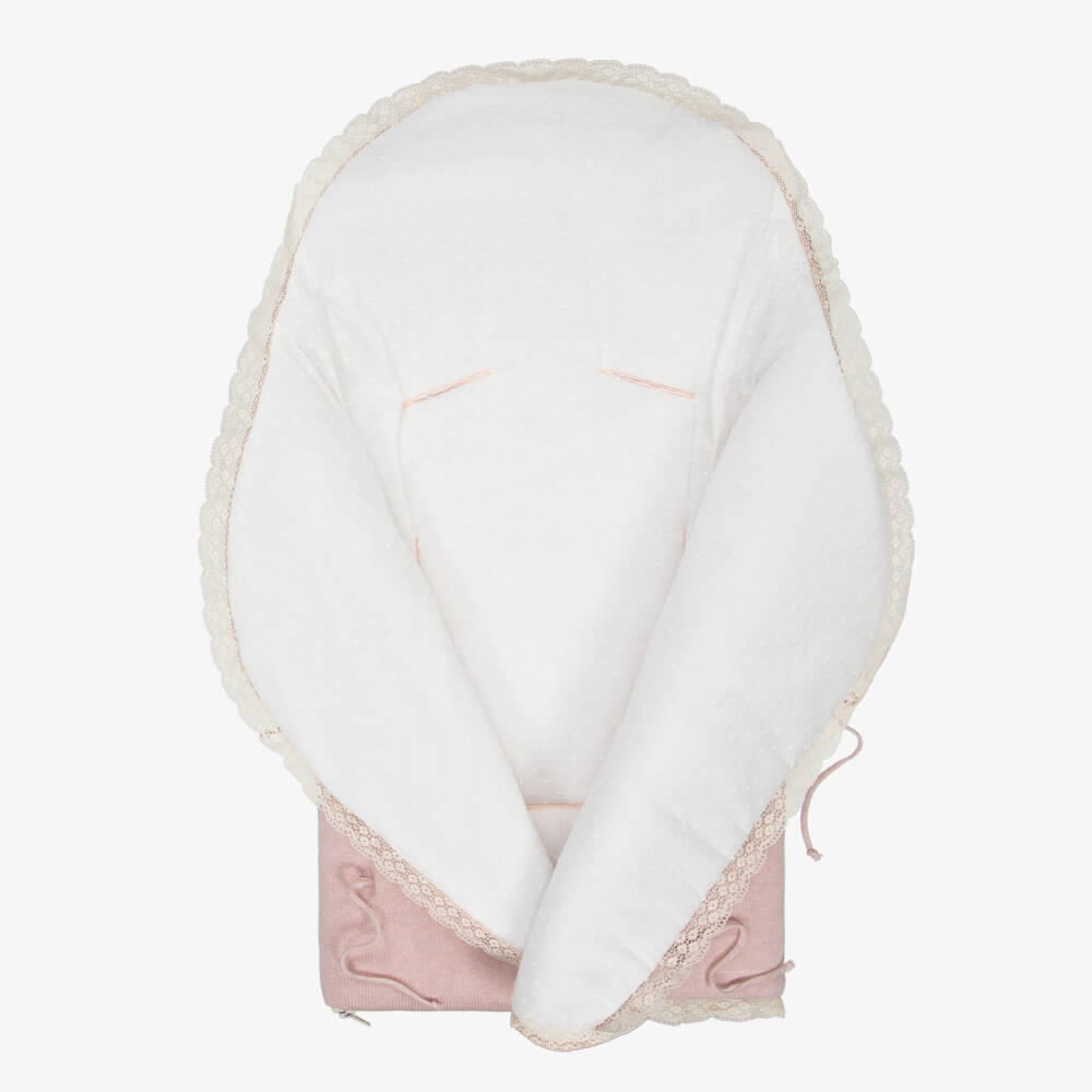 PAZ Rodríguez-Baby Girls Pink Knitted Nest With Lace Trims (68cm) | Childrensalon Outlet