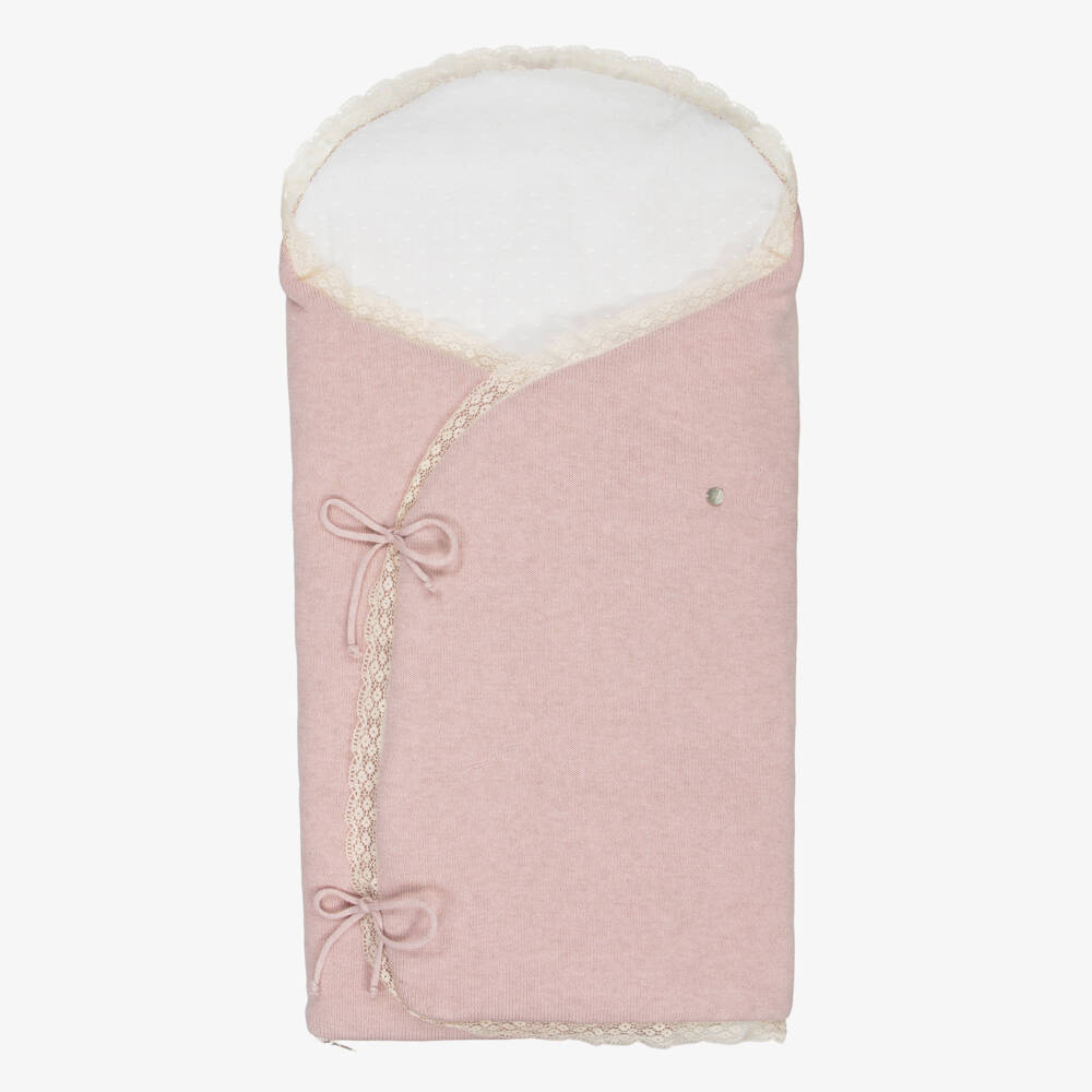 PAZ Rodríguez-Baby Girls Pink Knitted Nest With Lace Trims (68cm) | Childrensalon Outlet