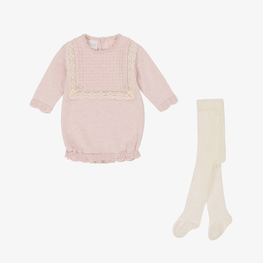 PAZ Rodríguez-Baby Girls Pink Knitted Shortie & Tights Set | Childrensalon Outlet