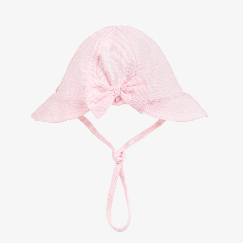 PAZ Rodríguez-Baby Girls Pink Striped Cotton Seersucker Sun Hat | Childrensalon Outlet