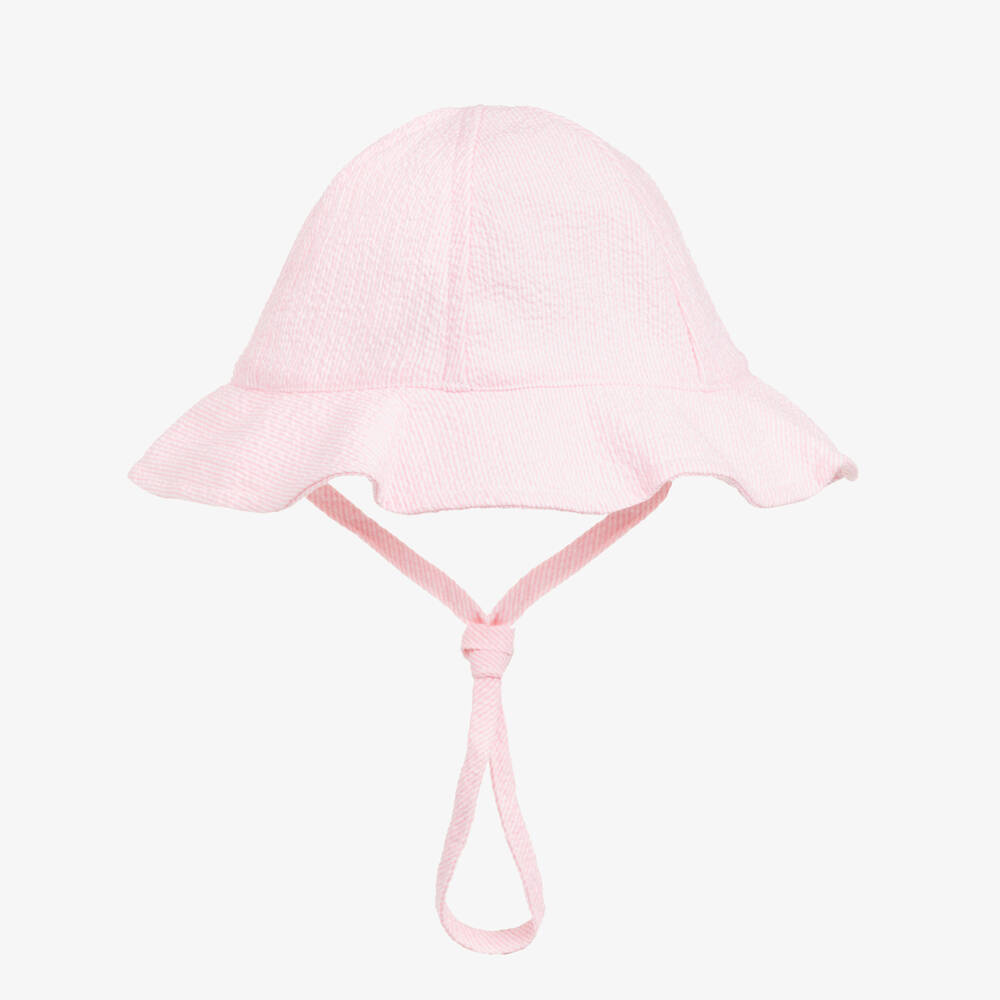 PAZ Rodríguez-Baby Girls Pink Striped Cotton Seersucker Sun Hat | Childrensalon Outlet