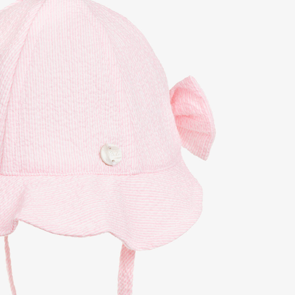 PAZ Rodríguez-Baby Girls Pink Striped Cotton Seersucker Sun Hat | Childrensalon Outlet