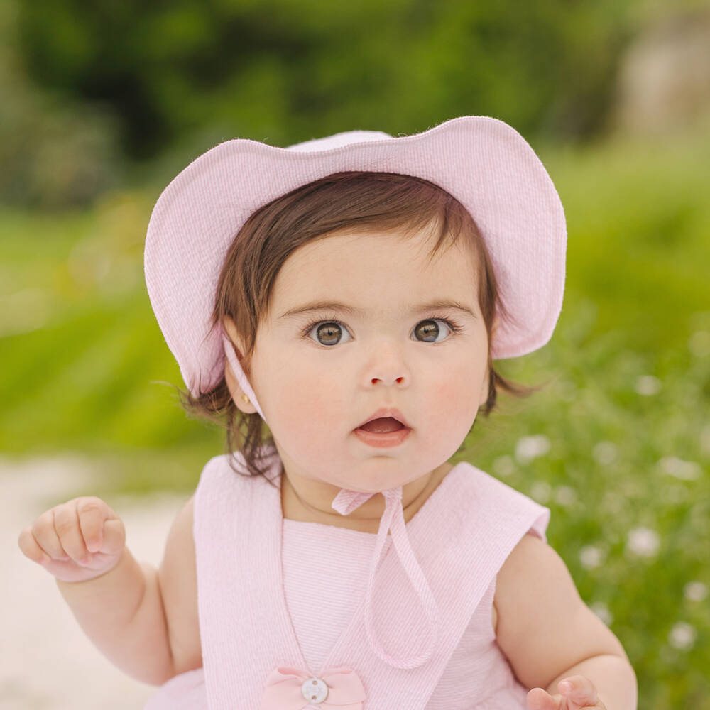 PAZ Rodríguez-Baby Girls Pink Striped Cotton Seersucker Sun Hat | Childrensalon Outlet