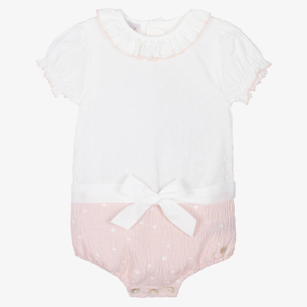 Paz Rodríguez - Baby Girls Pink & White Plumeti Shortie  | Childrensalon