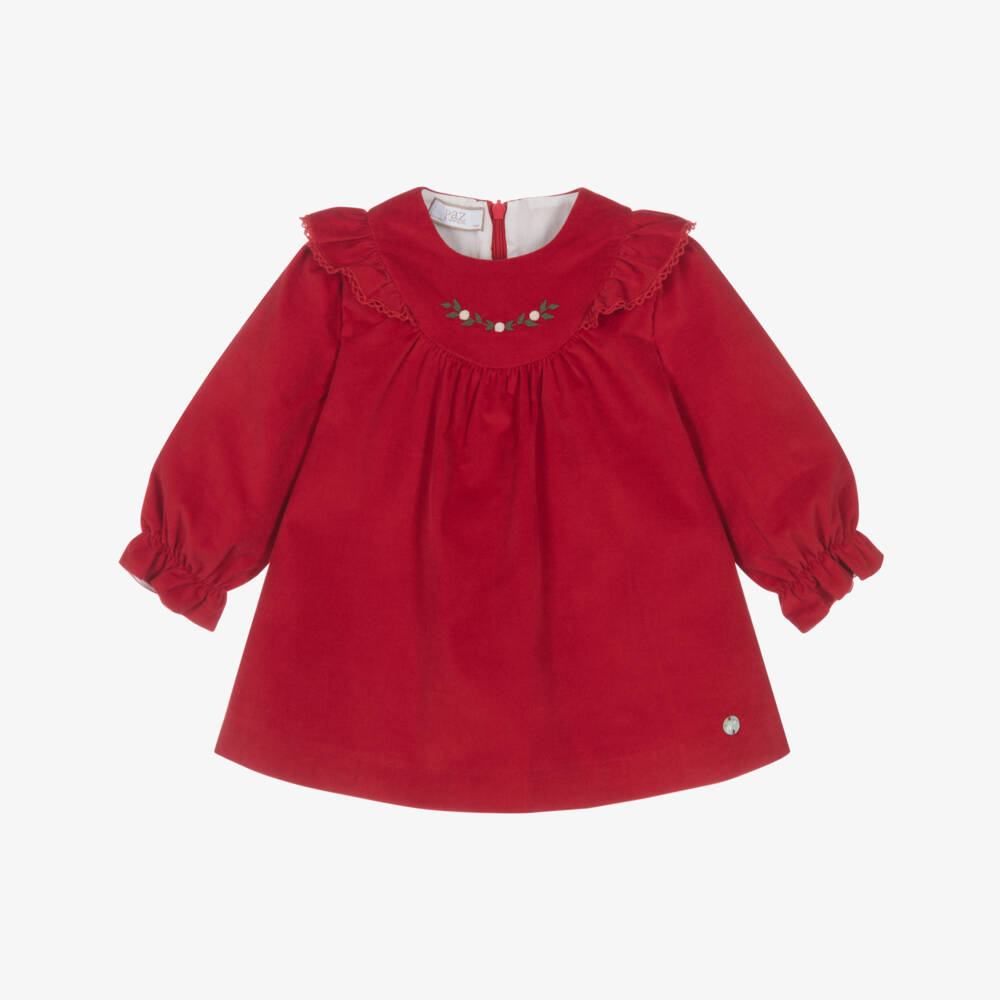 PAZ Rodríguez-Baby Girls Red Velvet Long Sleeved Dress | Childrensalon Outlet