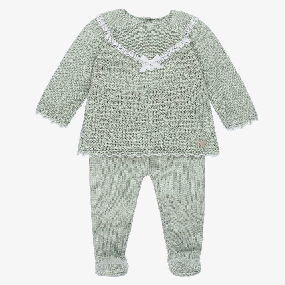 PAZ Rodríguez-Baby Girls Sage Green 2 Piece Babygrow  | Childrensalon Outlet