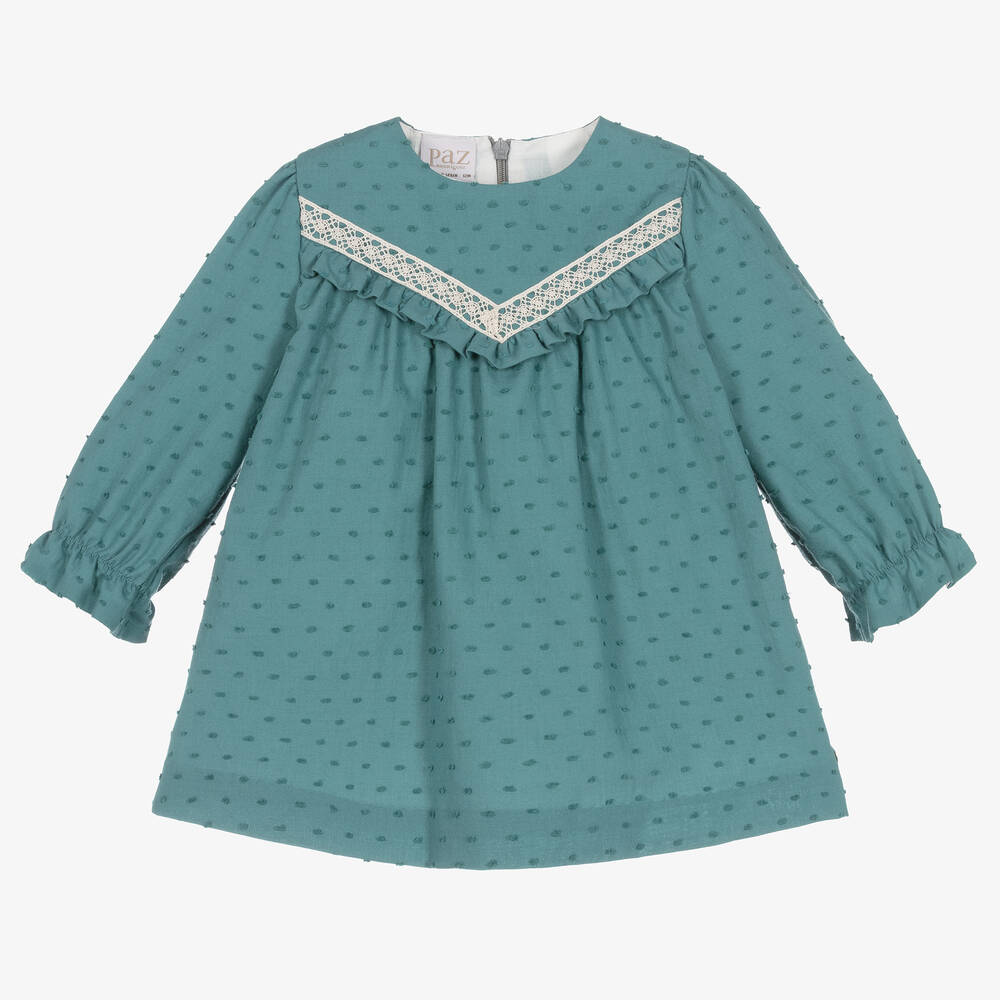 PAZ Rodríguez-Baby Girls Teal Green Cotton Dress | Childrensalon Outlet