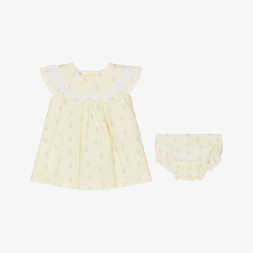 PAZ Rodríguez-Baby Girls Yellow Bunny Print Cotton Dress | Childrensalon Outlet