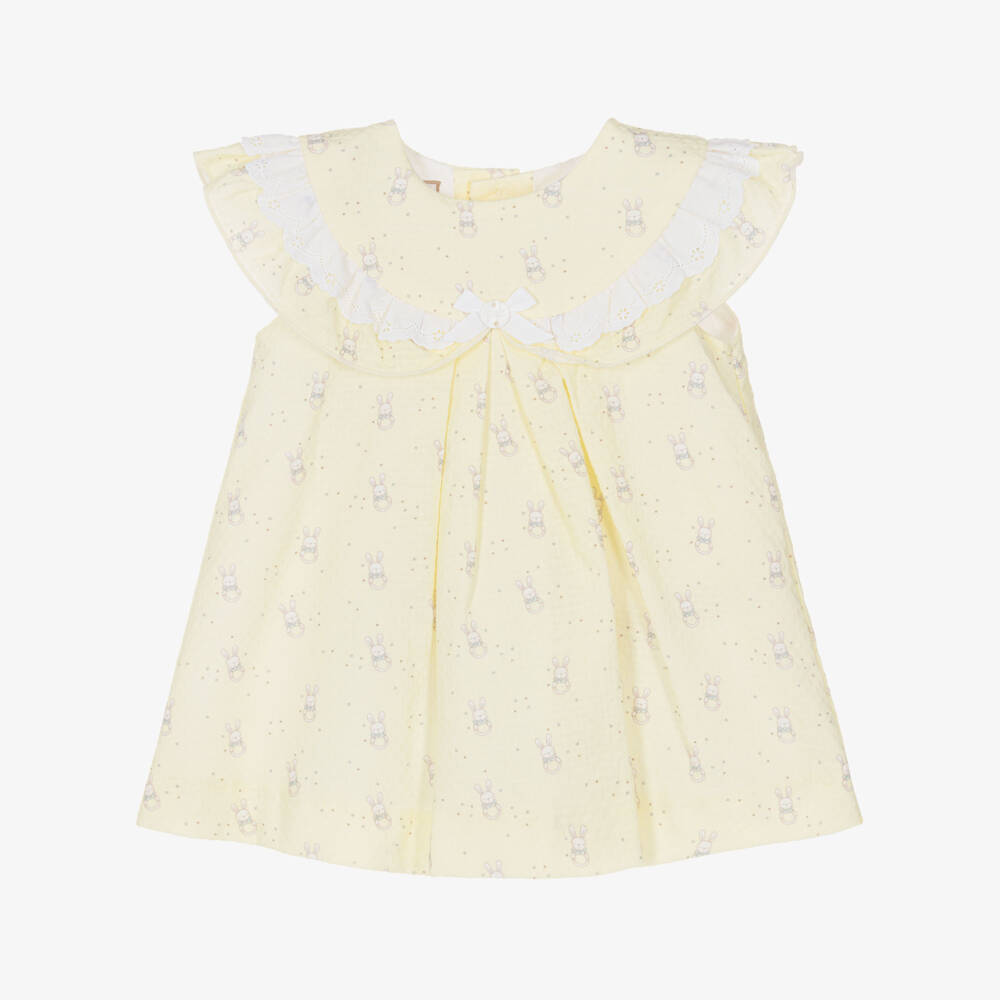 PAZ Rodríguez-Baby Girls Yellow Bunny Print Cotton Dress | Childrensalon Outlet