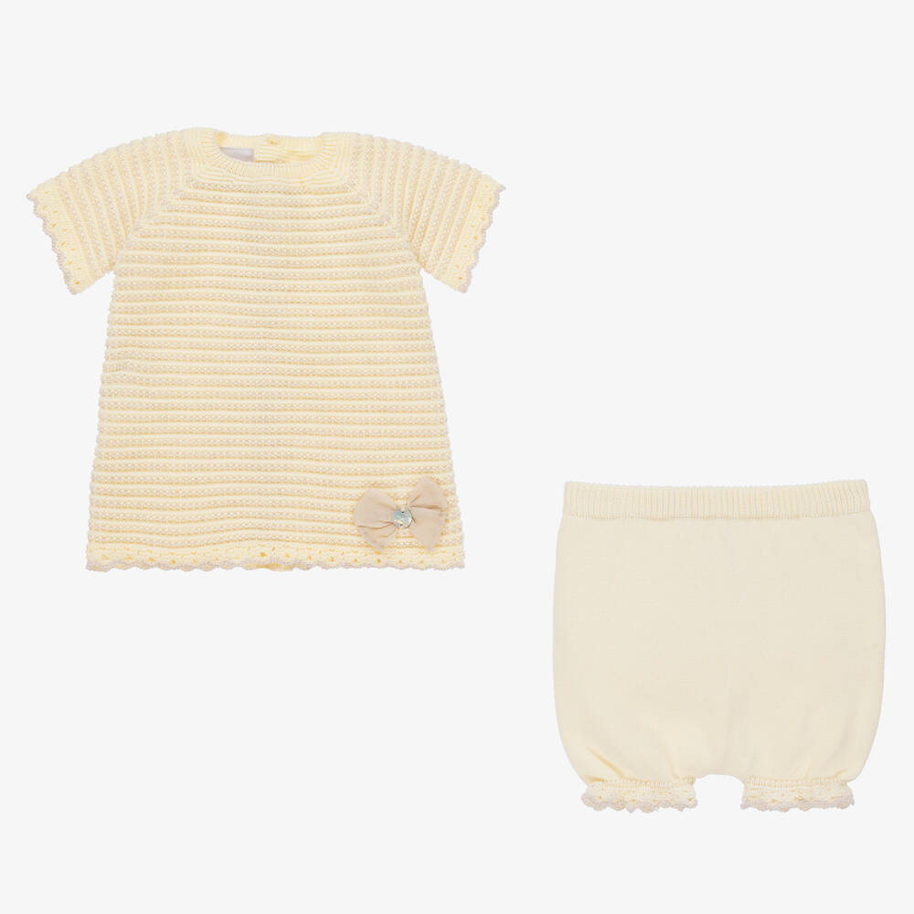 PAZ Rodríguez-Baby Girls Yellow Knitted Shorts Set | Childrensalon Outlet
