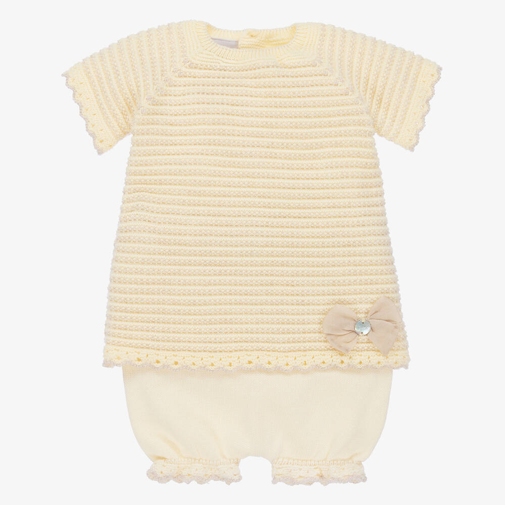 Paz Rodríguez - Baby Girls Yellow Knitted Shorts Set | Childrensalon